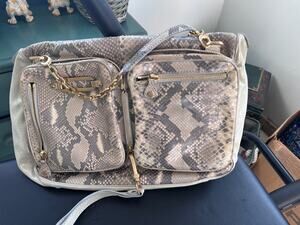 VINTAGE ONE OF A KIND JIMMY CHOO LARGE PYTHON & LEATHER BAG -TONS OF POCKETS!